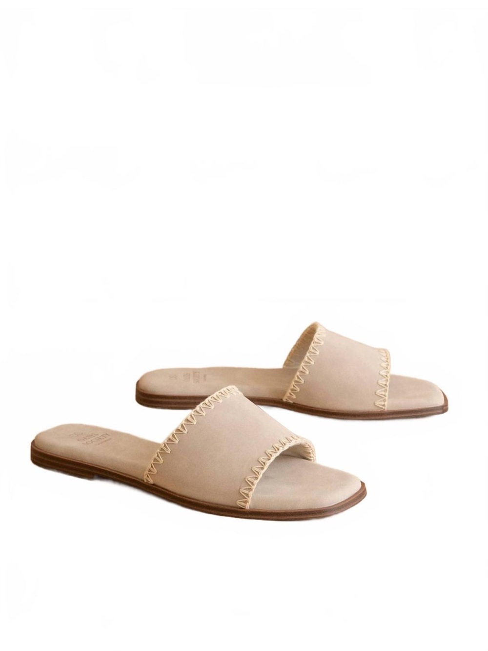 Neutral Beige Slide Sandals with Contrast Stitching